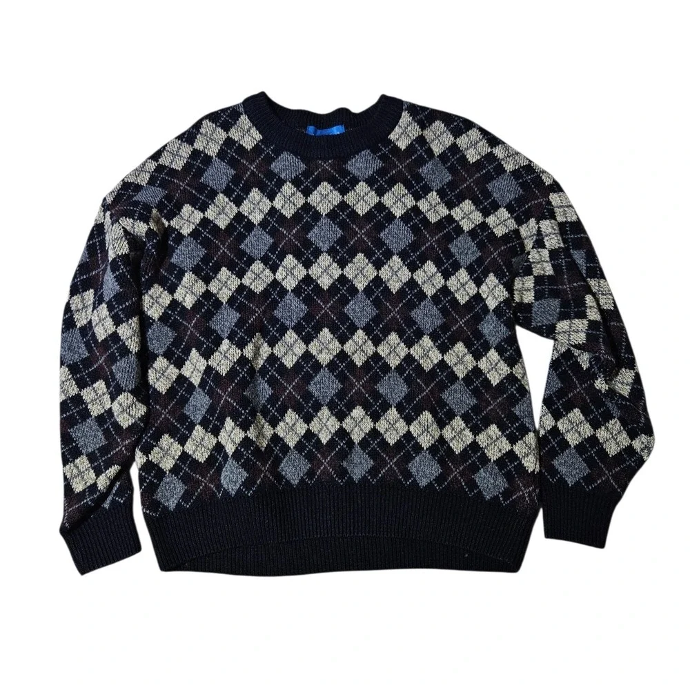 VTG 90's Towncraft Argyle Knit Sweater Pullover Grandpacore Academia Retro Men M